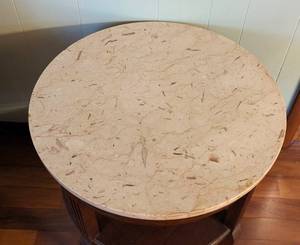lot 98 image: Round Marble Topped Wood Side Table