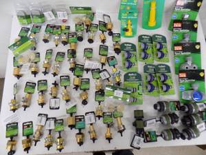 lot 85 image: Garden hose repair items - connectors  adapters  hose cups  Female - Male couplings  sprinklers  nozzles