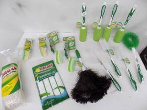 lot 87 image: Libman Cleaning items, brushes, feather duster, mop refill