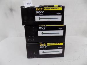 lot 100 image: 3 - 5lbs Boxes Common Nails 10d 3 Bright