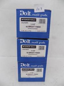 lot 107 image: 3 - 5 lbs boxes - Interior Nails  1 12 x  4 d bright finish