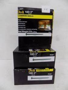 lot 111 image: 3 - 5lbs Boxes Common Nails 10d 3 Bright