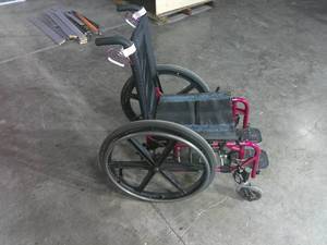 lot 83 image: Kids Metallic Pink Quickie 2 Manual Wheel Chair-Used-Missing Cushion