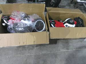lot 129 image: Set of 2 Ride On Light Up Red Black Motorcycle-BrokenMissing Part Repair