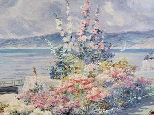 lot 61 image: Vibrant Fine Art Oil Print by Abbott F. Graves - Flowers by the Bay