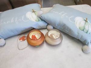 2 Pillows, 2- 2 Wick Scented Candle...