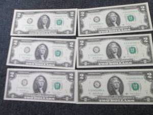 6 Sequential, Uncirculated $2 Bills...