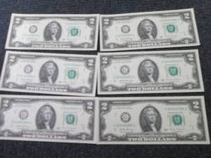 6 Sequential, Uncirculated $2 Bills...