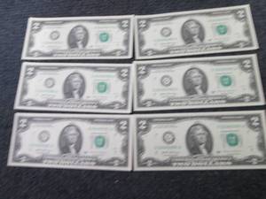 6 Sequential, Uncirculated $2 Bills...