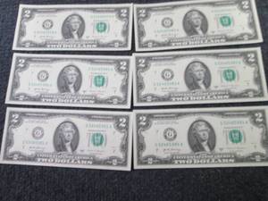 6 Sequential, Uncirculated $2 Bills...