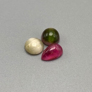 4.02 Carat Tourmaline White Oval Cabochon, Pink Pear Cabochon & Round Cabochon Green Set of 3