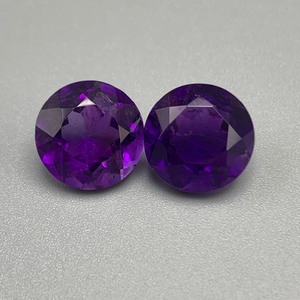 12.13 Carat Amethyst Round Brilliant Cut Set of 2