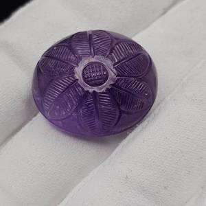 74.62 Carat Amethyst Round Cabochon - Carved Sunflower Checkerboard Cut