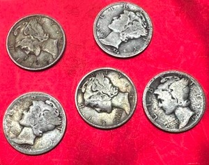 Lot of 5 Silver Mercury Dimes
