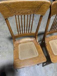 lot 24 image: Vintage Oak Dining Chairs with Cane Seats, Set of 2