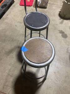 lot 47 image: Vintage Industrial Metal Shop Stools - Set of 2