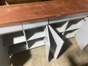 lot 53 image: Vintage Industrial Heavy Wood Cabinet with Wood Top