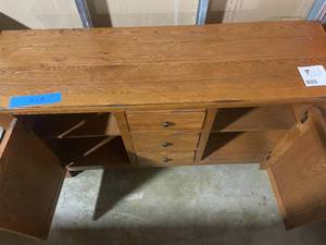 lot 56 image: Vintage Wooden Sideboard with Multiple Drawers and Cabinets