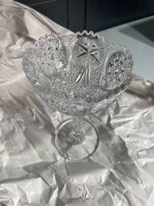 lot 77 image: Vintage Crystal Pedestal Compote Bowl with Diamond and Fan Pattern