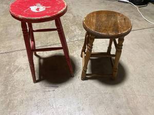 lot 120 image: Pair of Vintage Wooden Stools with Distressed Finish