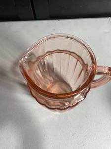 lot 137 image: Vintage Pink Depression Glass Pitcher