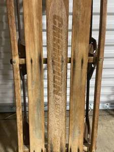 lot 149 image: Vintage Wooden Snow Sled with Metal Runners