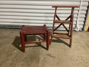 lot 150 image: Vintage Wooden Step Stool and Footstool Set