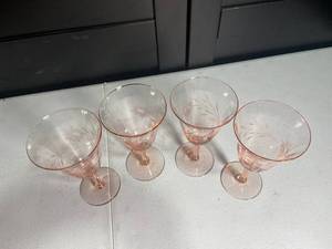 lot 159 image: Set of Four Etched Pink Wine Glasses