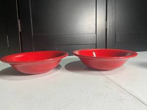 lot 169 image: Set of Two Vibrant Red Ceramic Bowls