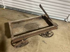 lot 196 image: Vintage Wooden Rolling Cart with Branding Detail