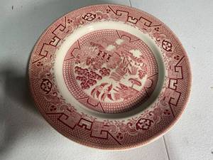 lot 224 image: Vintage Red Transferware Plates Set of 4