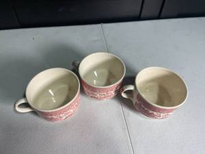 lot 234 image: Set of Three Red and White Transferware Ceramic Mugs