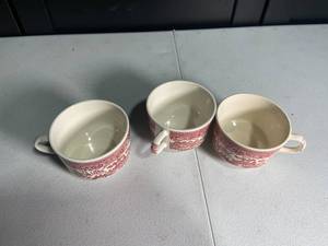 lot 235 image: Vintage Red and White Transferware Ceramic Mugs - Set of 4
