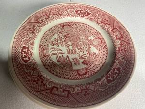 lot 247 image: Vintage Red and White Transferware 3 Plates