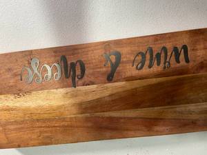 lot 256 image: Engraved Acacia Wood Cutting Board - Wine & Cheese Design