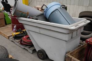 lot 56 image: Industrial Poly Cart with Garbage Cans