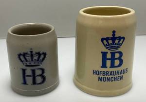 lot 96 image: 1960s Hofbrauhaud Munchen HB Pottery Mug & HB German Salt Glazed Beer Stein