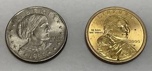 lot 209 image: 1999 Susan B. Anthony D Dollar (LAST YEAR MINTED) & 2000 Sacagawea Dollar