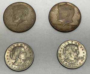 lot 213 image: 90% 1964 D & No Mint Mark Kennedy Half Dollars & 1979 Susan B Anthony One Dollar Cions