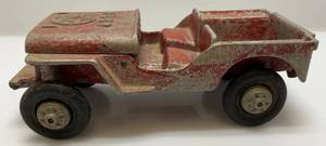 lot 152 image: 1950s Oglesby Cast Aluminum Willys Jeep Red All Original (Missing Steering Wheel & Windshield)