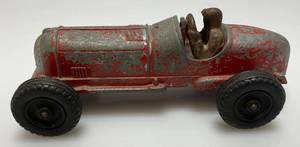 lot 155 image: 1950s Hubley Kiddie Toy #3 457 Die-Cast Metal Red Racer Car With Driver