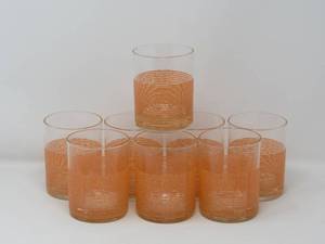 Rare Vintage 1960s vintage rocks glasses by culver, ltd in coral icicle  ring pattern and glass serving tidbit tray