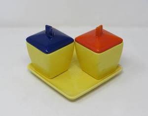 5 piece Franciscan condiments and Tray (2 lid, 2 condiments)