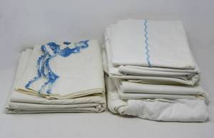 Vintage1960s Hand Crochet Lace edged embellished bed linen sheet set