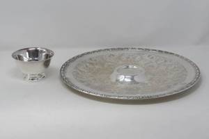 3 Vintage 1962 pieces International Silver Co. Silverplated shrimp server  Rogers Bros. Silverplate 8 round  American Silverplate 12
