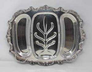 1960s Vintage Old English by Poole silverplate oval meat tray, 2 trays and a relish