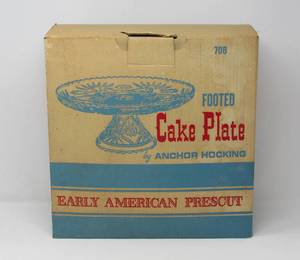 Vintage group of hostess items from 1960s Wedding Gift Lazy Susan Relish & Tidbit tray  Boxed Vintage Anchor hocking Cake Plate   Footed bowls with metal