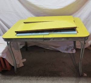 Vintage Bold Yellow Formica and Chrome  1950s Kitchen Table and 2 leaves