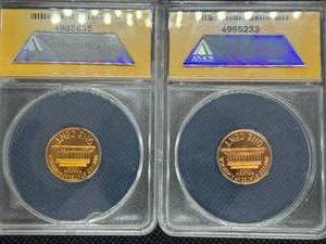 Two Proof Lincoln Cents 1961 ANACS PF67 Red and 1963 ANACS PF66 Red PCGS Price Guide for both coins is is $35.00