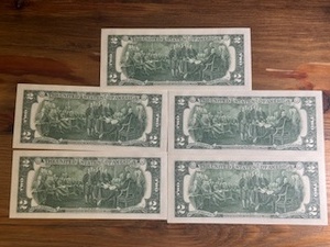 5 Sequential $2 Bills